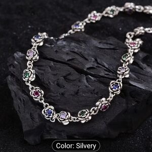 S925 Sterling Silver Necklace with Luxury Rainbow Rose Pendant Desig